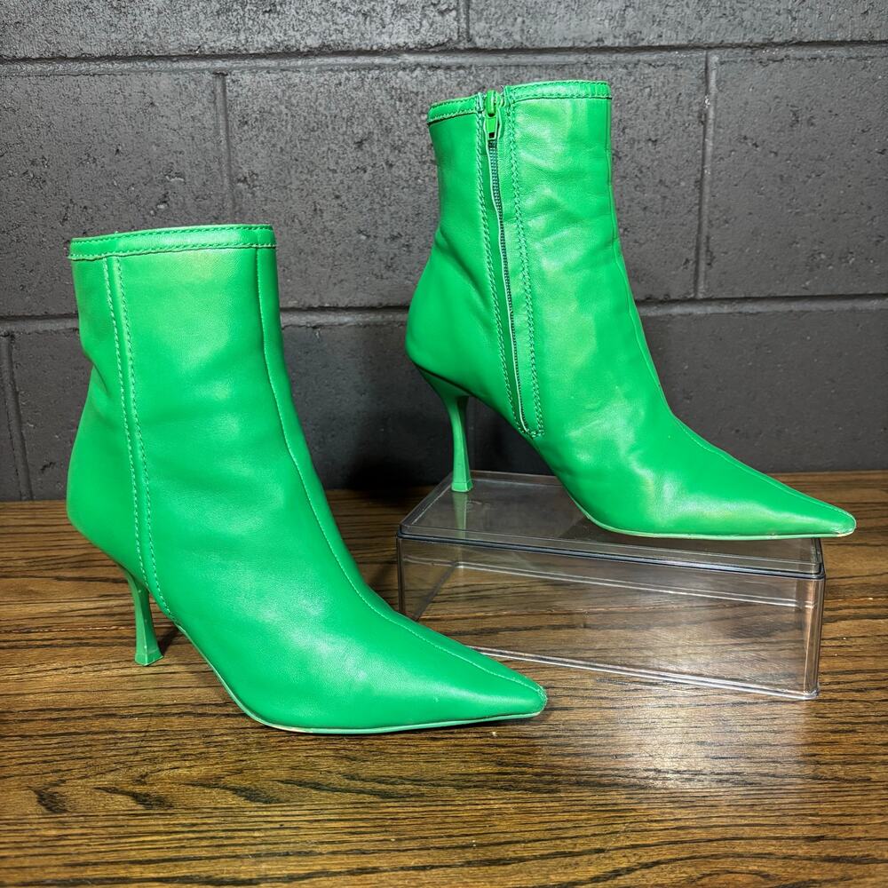 Steve Madden Brecken Green Pointed Toe Stiletto Ankle Boots Women’s 10M Leather